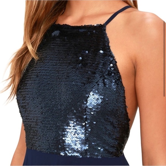 Lulu's Cotillion Matte Navy Blue Sequin Maxi Dress - Picture 4 of 16